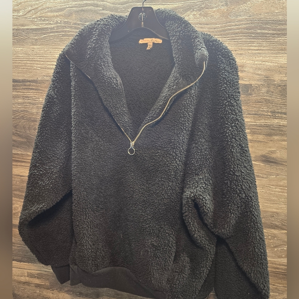 Express Nyc Sherpa Fleece Pullover 3/4 Zip Black Jacket Sweatshirt Sz Xs Warm